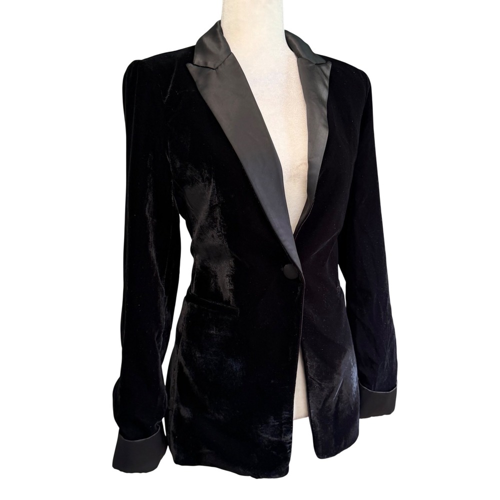 Jason Wu Blazer‎ Women S Black Velvet Satin Trim Tuxedo Jacket Office Old Money